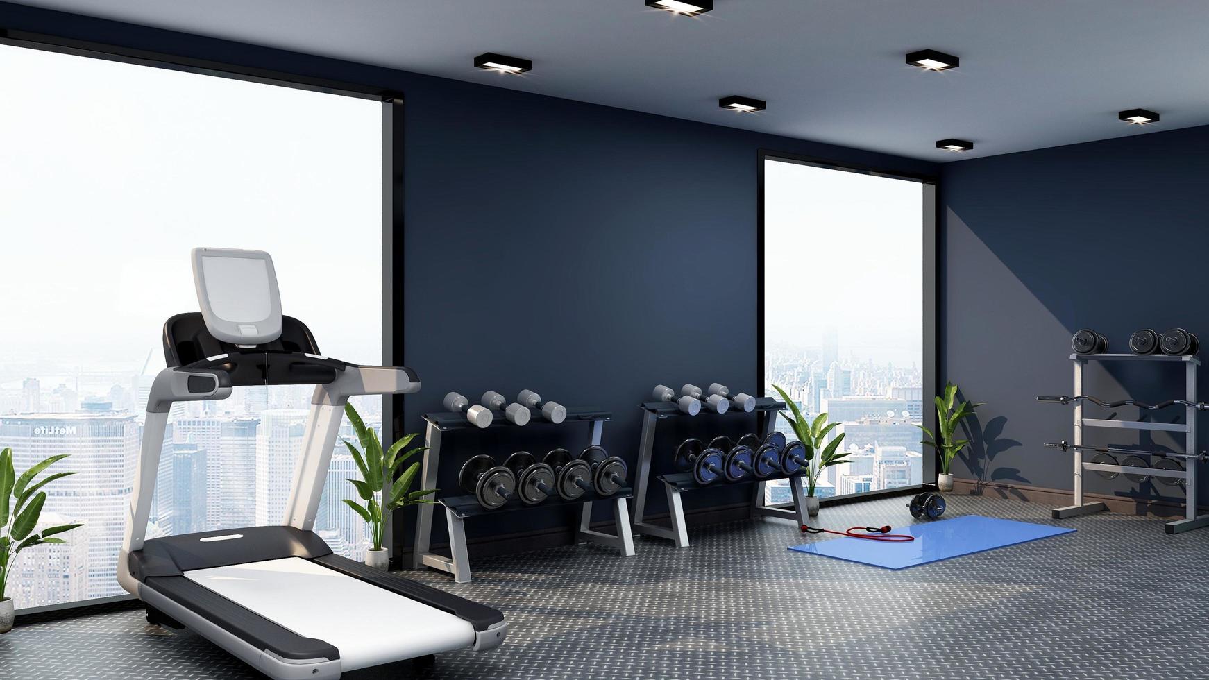 3d render - Modern minimalist of gym interior design concept mockup photo