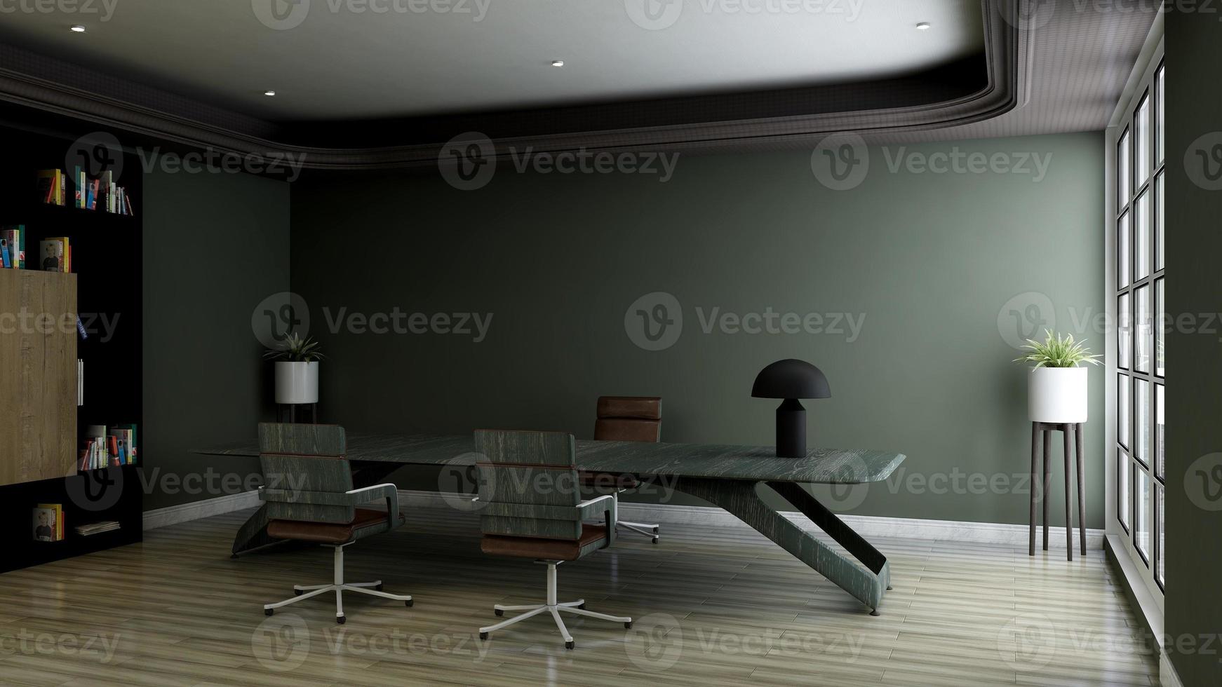 3d render modern business office manager room with 3d design interior for company wall logo mockup photo