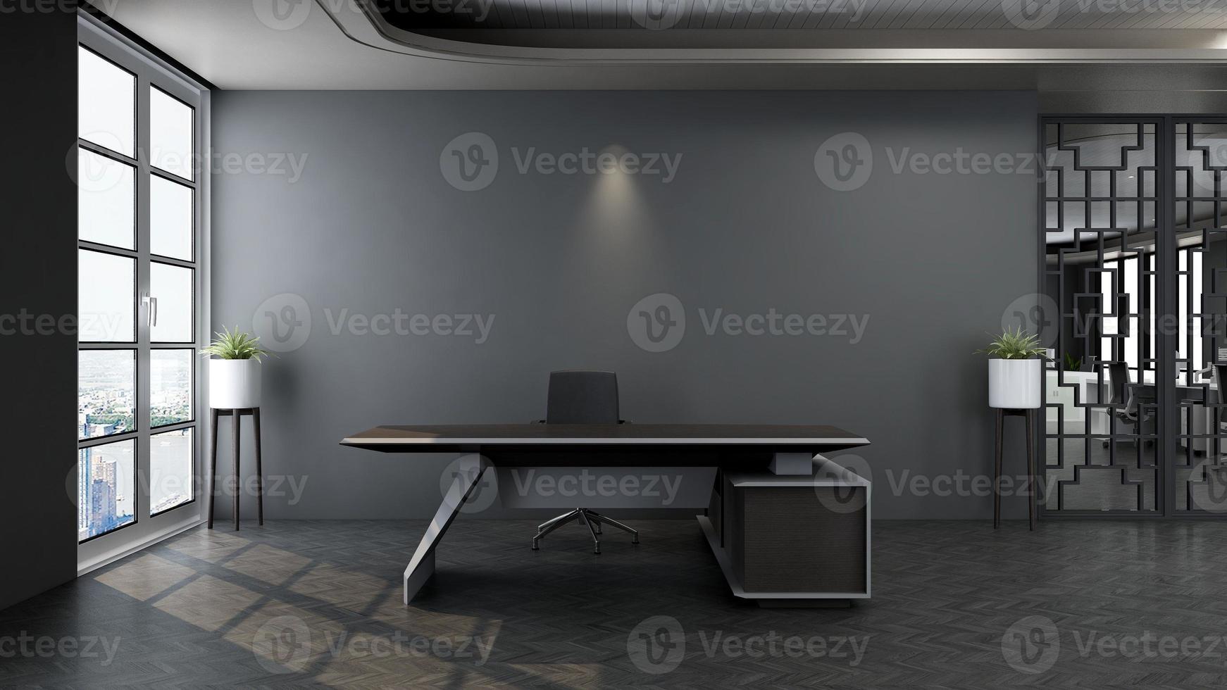 3d render modern business office manager room with 3d design interior for company wall logo mockup photo