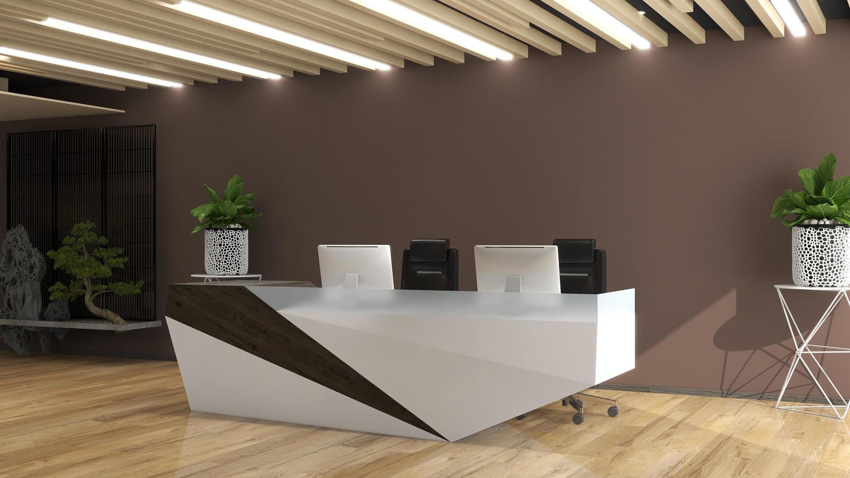 Modern office reception room in 3d rendering mockup - realistic office interior design photo