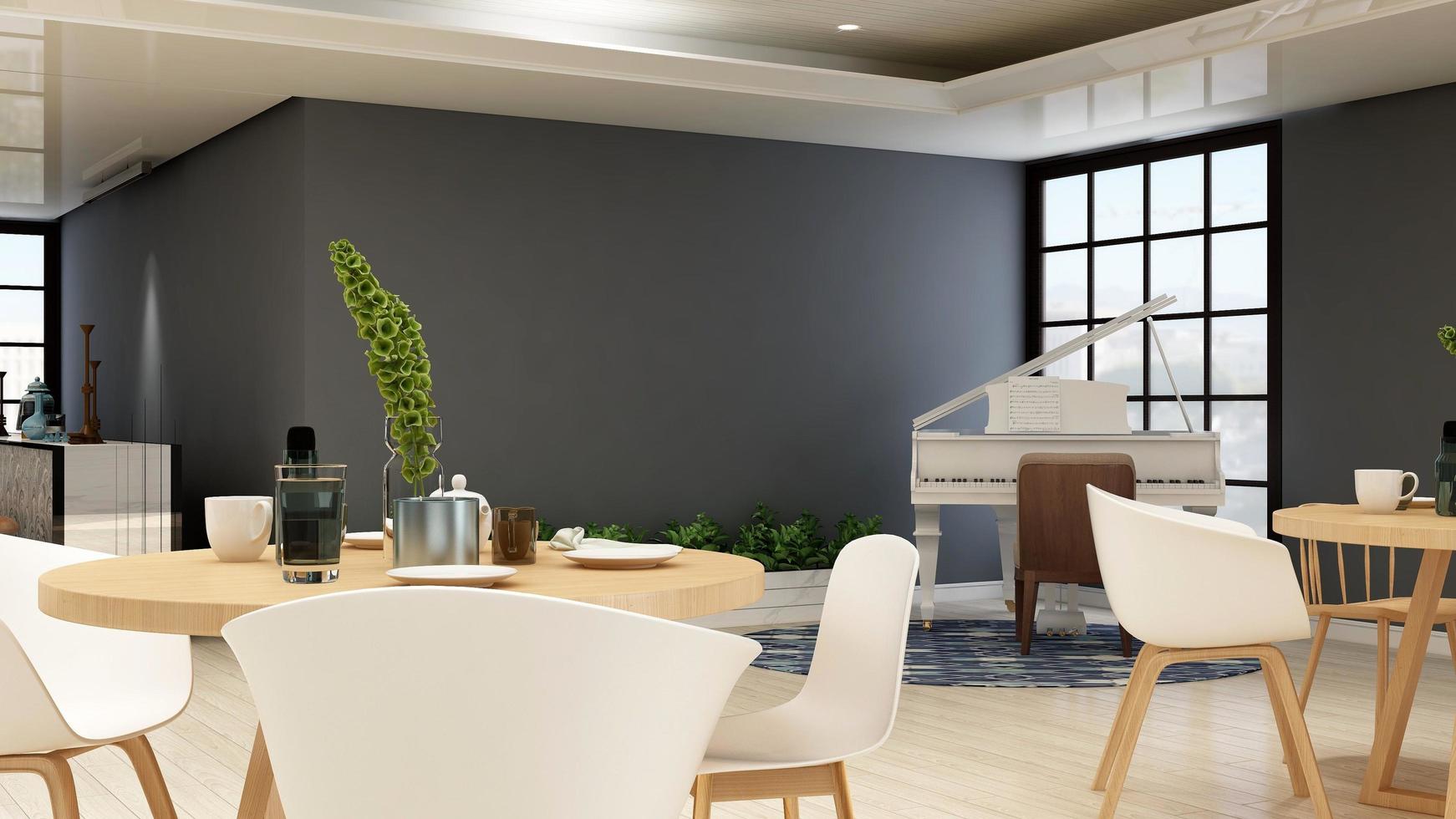 3d render minimalista restaurante o cafetería para maqueta de logotipo de empresa foto