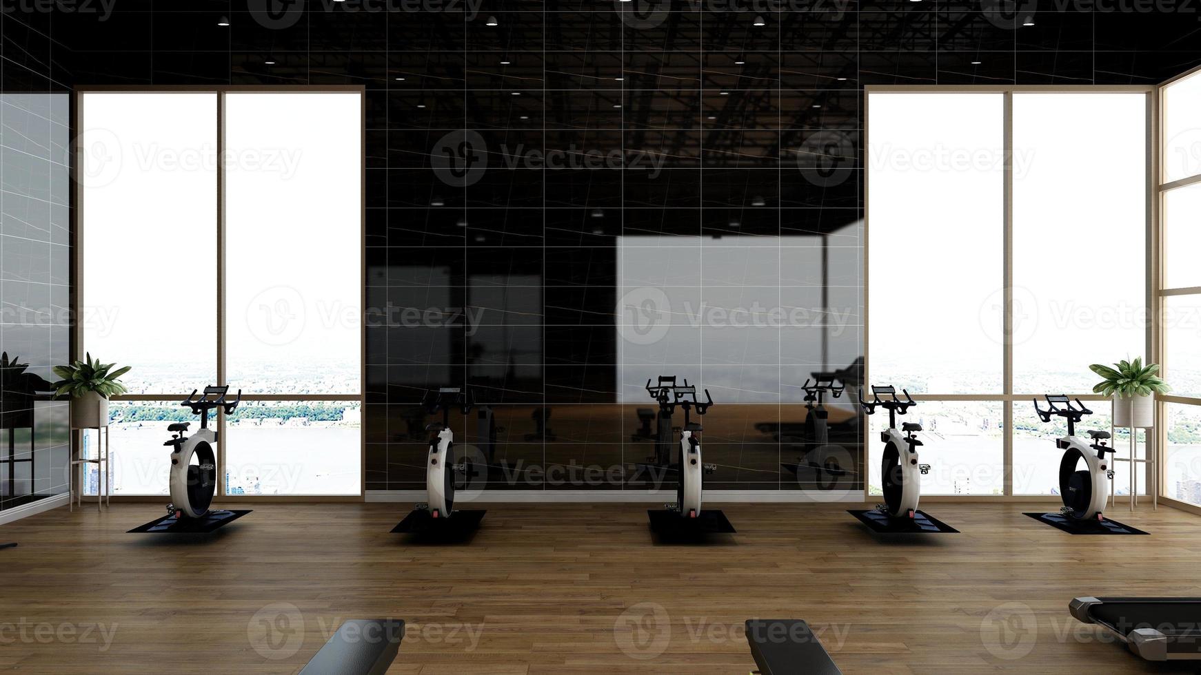3d render - Modern minimalist of gym interior design concept mockup photo