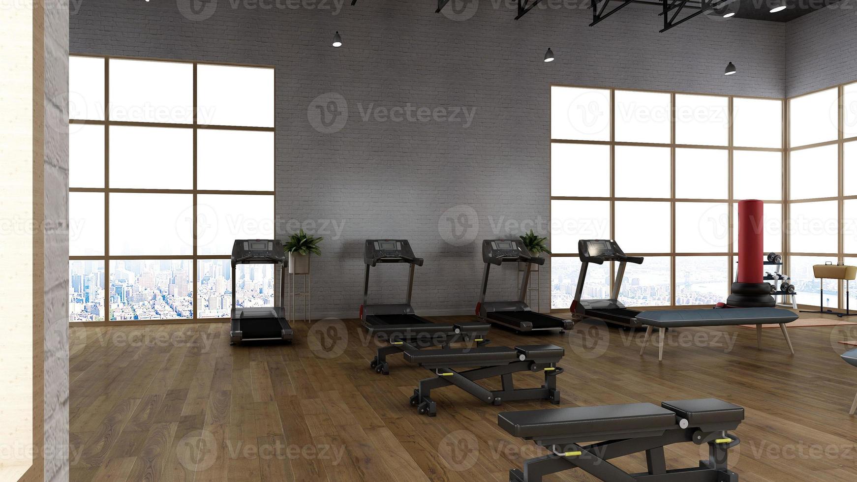 3d render - Modern minimalist of gym interior design concept mockup photo