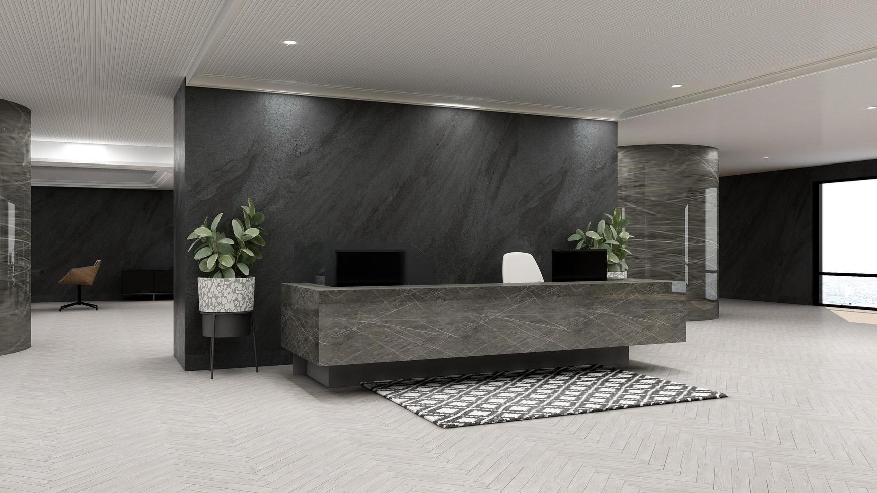 Exclusive modern office reception room in 3d rendering mockup photo