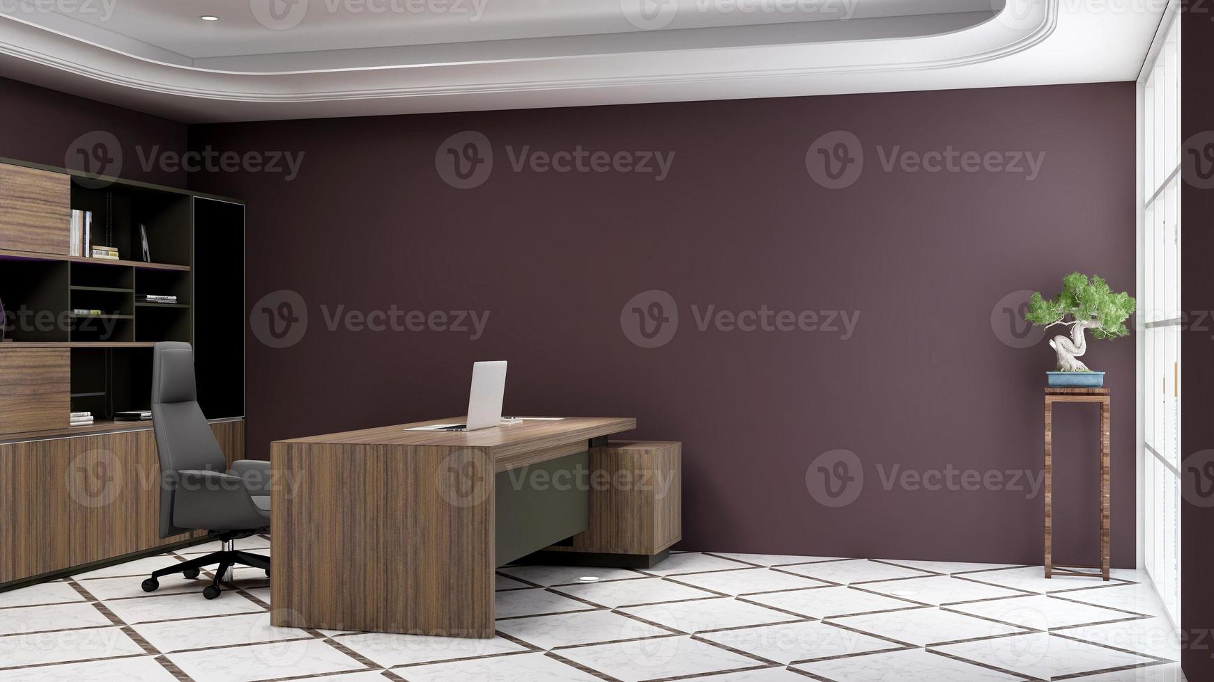 3d render office minimalist room with wooden design interior photo