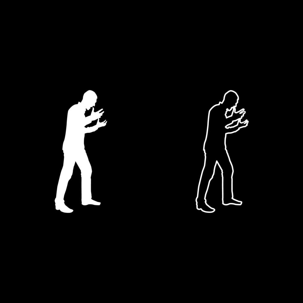 Man screaming in anger silhouette concept conflict icon set white color illustration flat style simple image vector