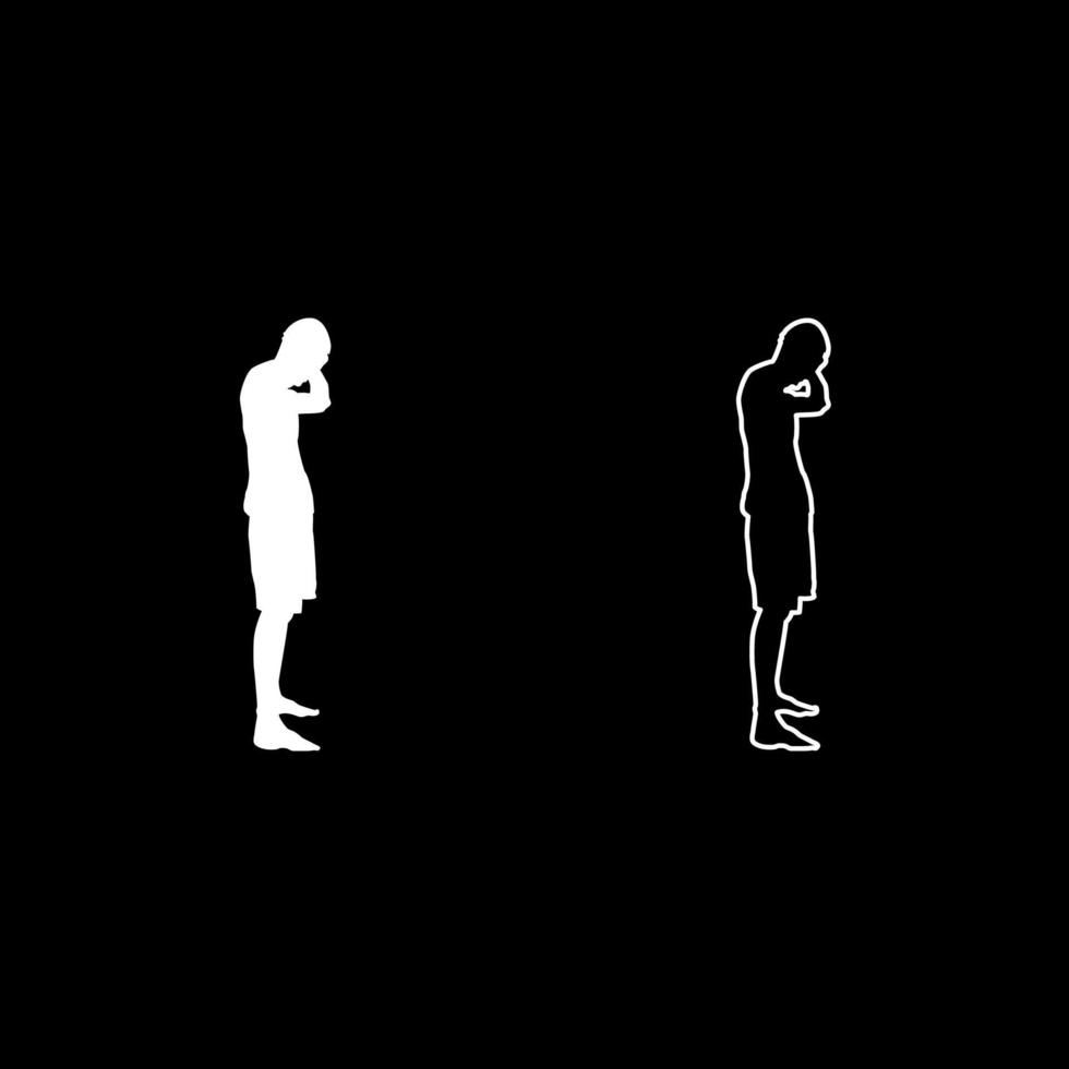 Man covering his ears silhouette side view Closing concept ignore icon set white color illustration flat style simple image vector