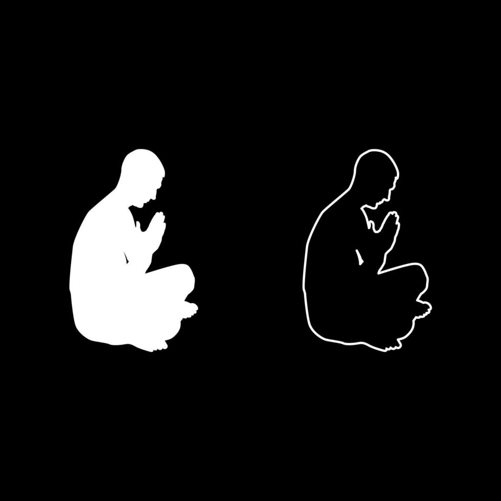 Man praying silhouette icon set white color illustration flat style simple image vector