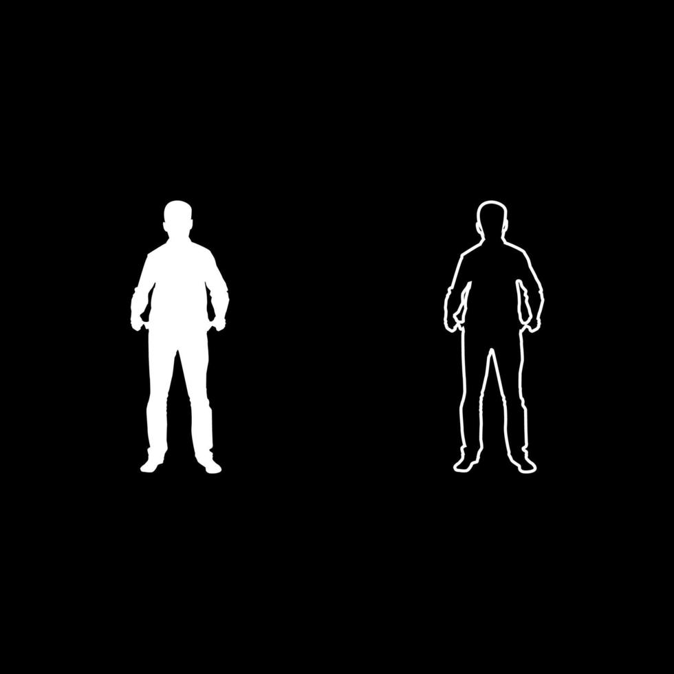 Man took out his empty pockets Businessman has not money silhouette concept icon set white color illustration flat style simple image vector