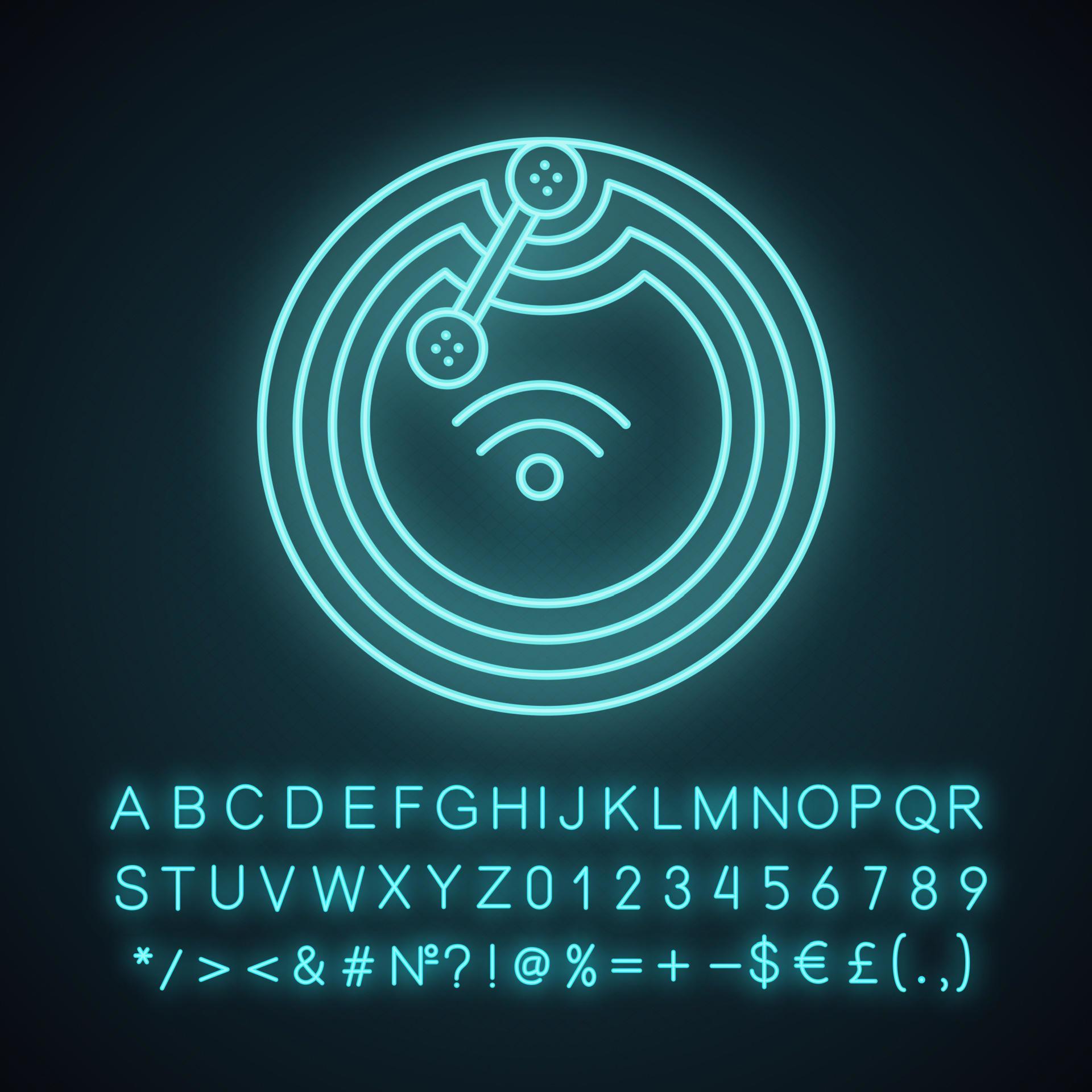 NFC microchip neon light icon. Near field communication. RFID