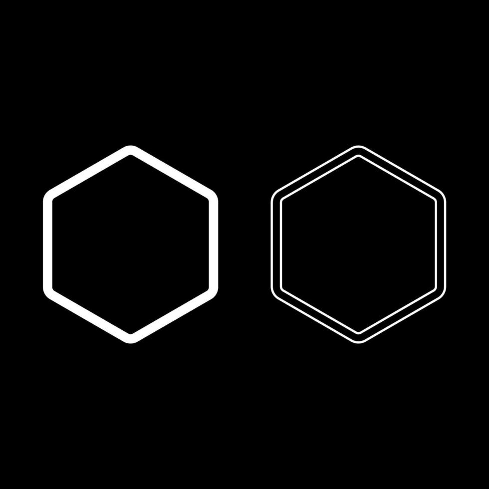 Hexagon shape element icon outline set white color vector illustration flat style image