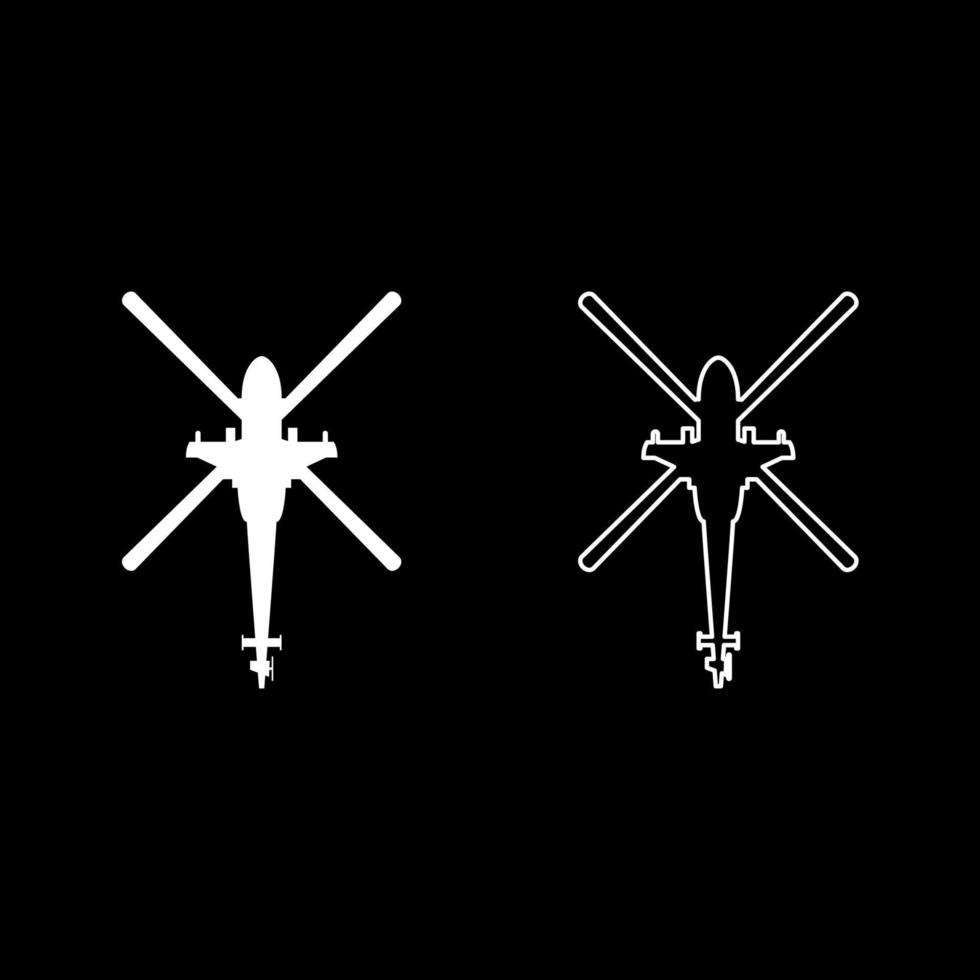 Helicopter top view Battle helicopter icon outline set white color vector illustration flat style image