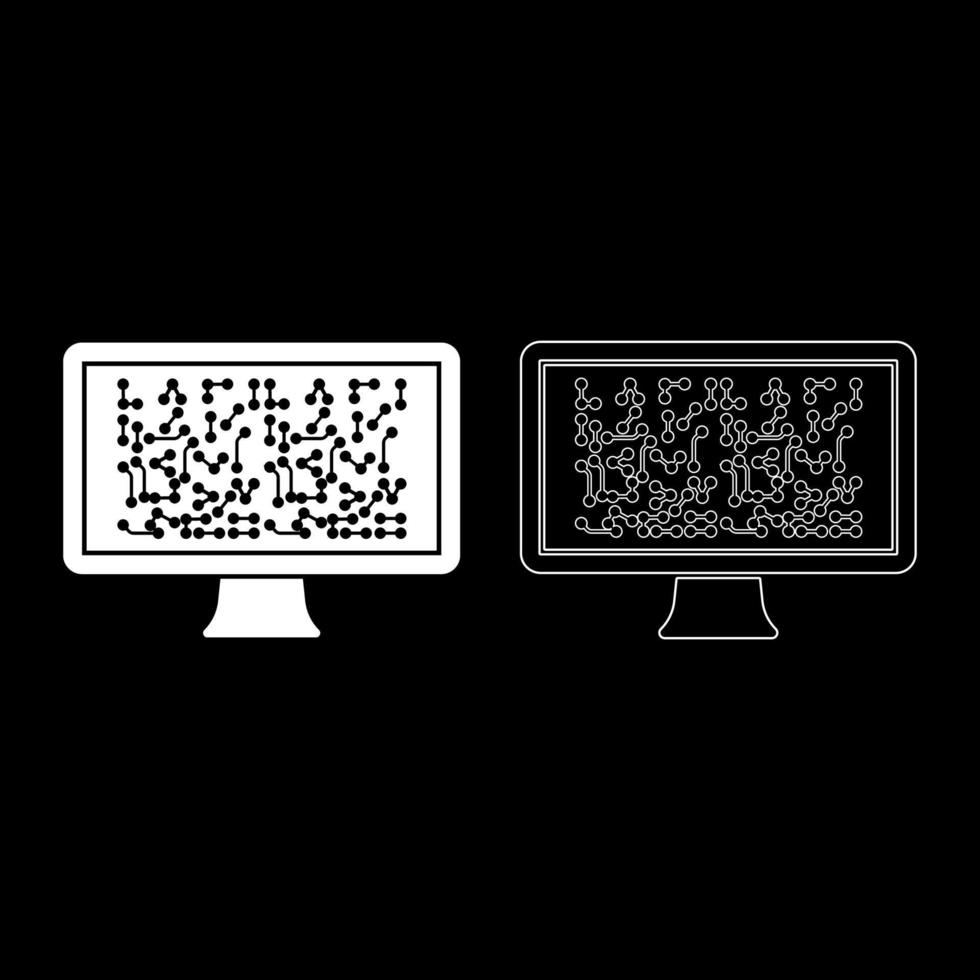 Screen with the scheme Technology concept icon outline set white color vector illustration flat style image