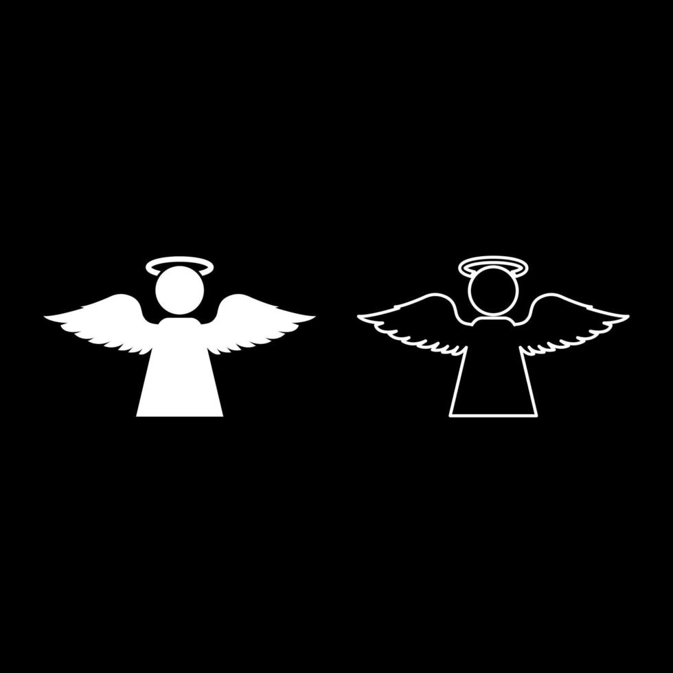 ángel con ala voladora icono contorno conjunto color blanco vector ilustración estilo plano imagen