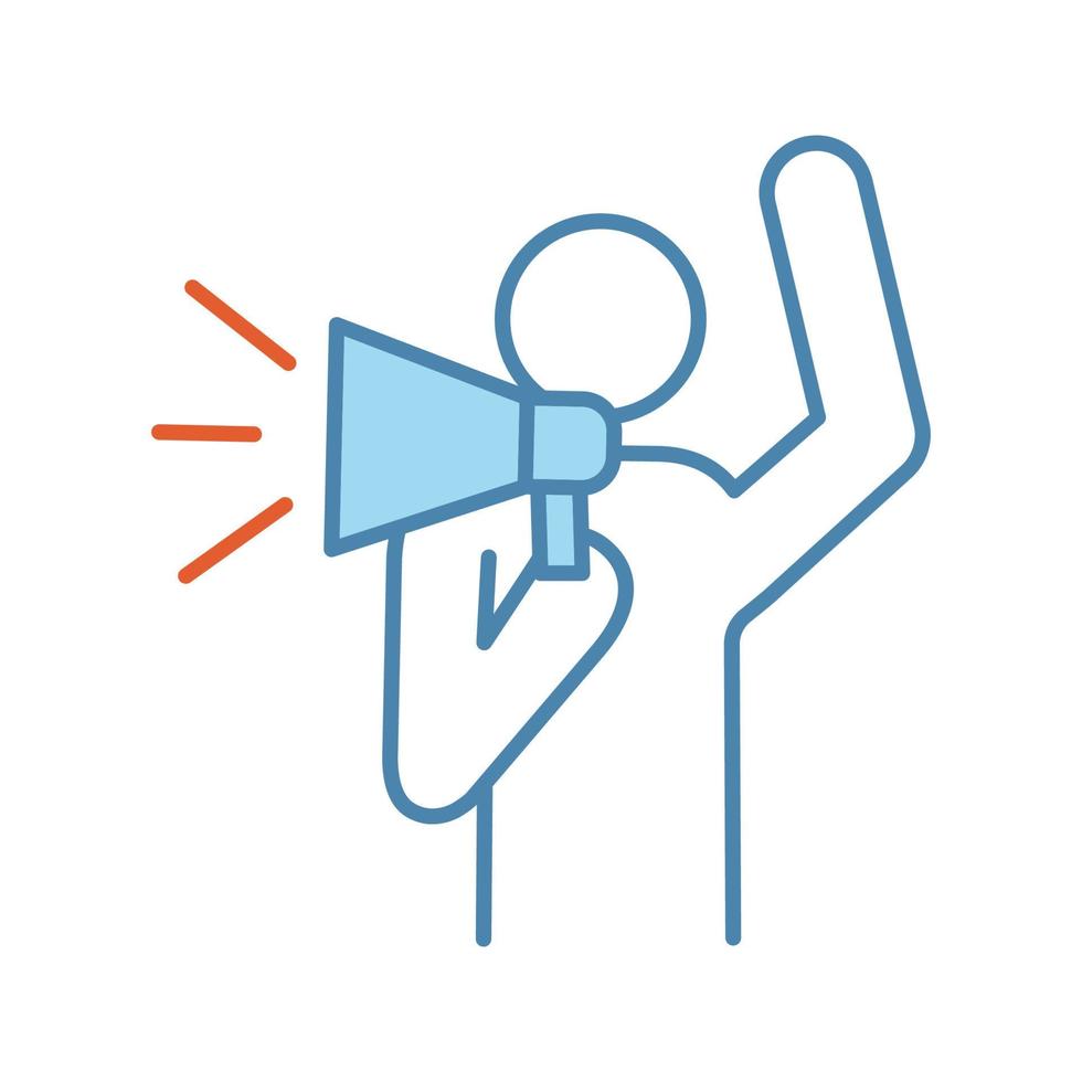 Protester color icon. Protest individual action. Breaking news. Protest speech. Man shouting slogans. Person holding megaphone. Isolated vector illustration
