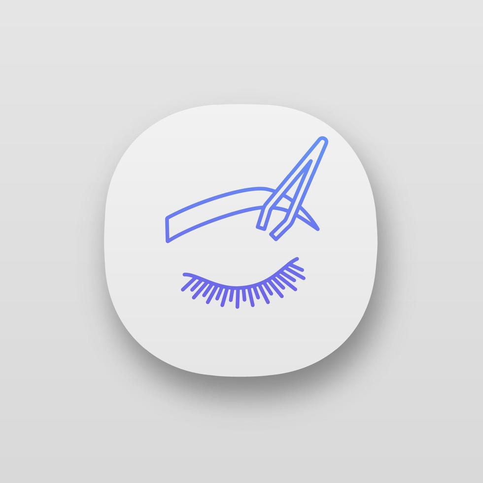 Eyebrows shaping app icon. Brows correction. Eyebrows tweezing. Brows plucking. Cosmetic tweezer. UI UX user interface. Web or mobile application. Vector isolated illustration