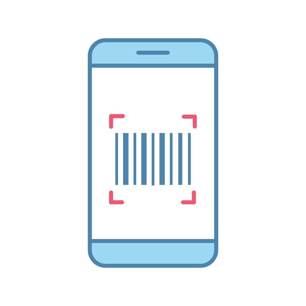 Barcode scanning app color icon. Smartphone reading linear barcode. One dimensional code scanner. Isolated vector illustration