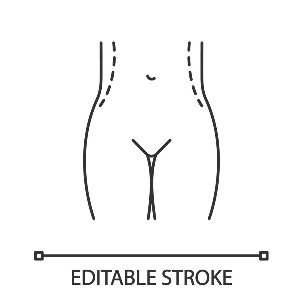 Waist correction surgery linear icon. Thin line illustration. Flanks liposuction. Waist contouring and fat removal plastic surgery. Contour symbol. Vector isolated outline drawing. Editable stroke