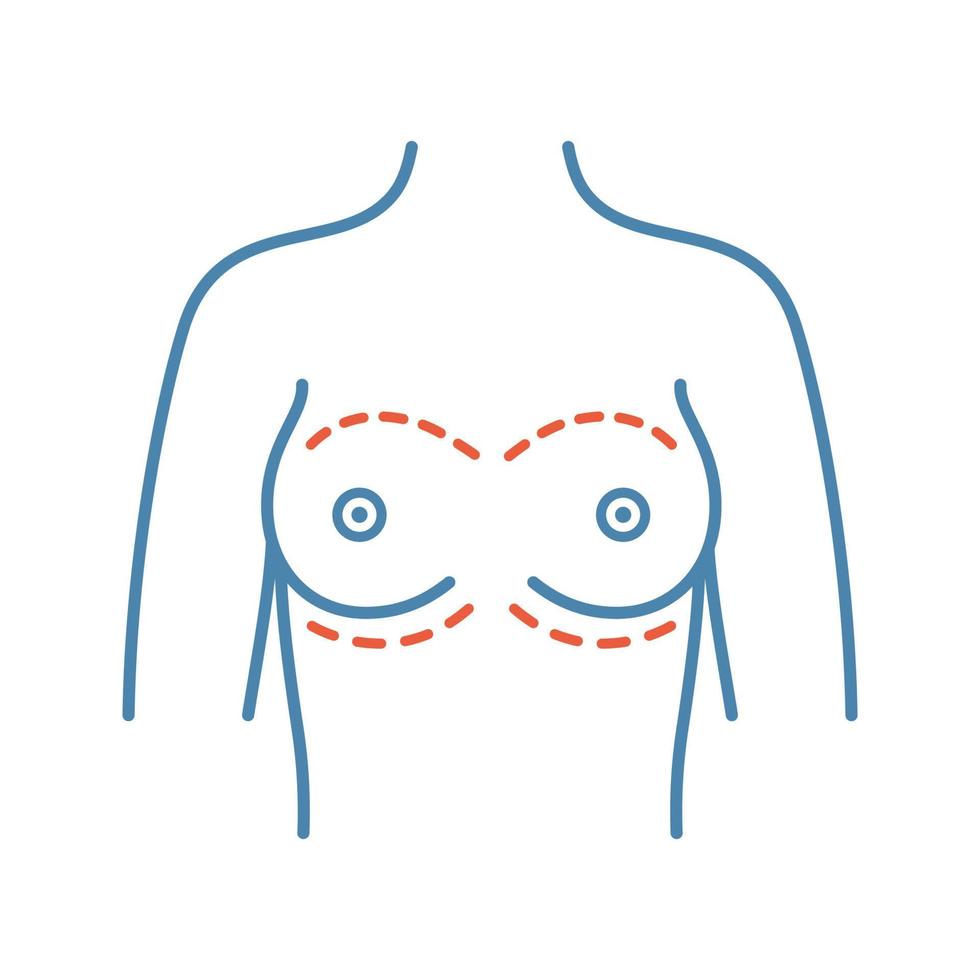 Breast augmentation color icon. Corrective woman breast surgery. Mammoplasty. Plastic surgery. Isolated vector illustration