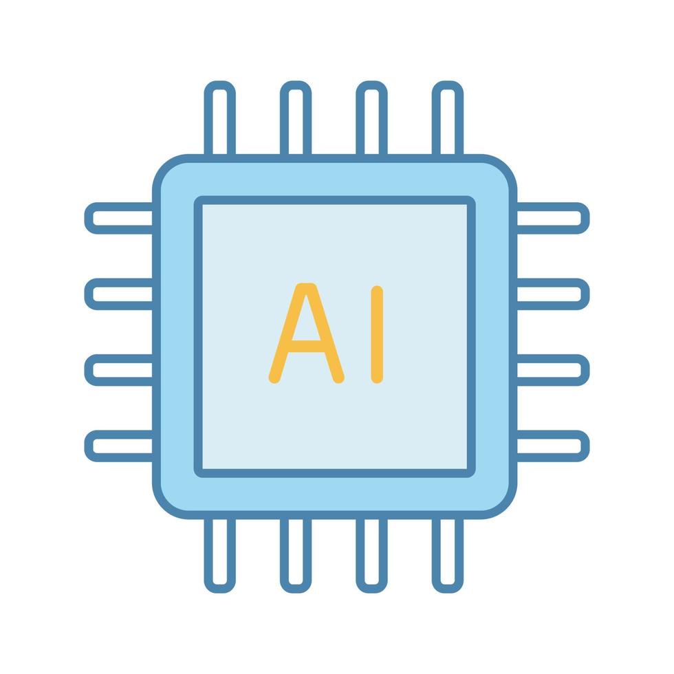 AI processor color icon. Microprocessor for artificial intelligence system. Microchip, chipset. CPU. Central processing unit. Computer, phone processor. Isolated vector illustration