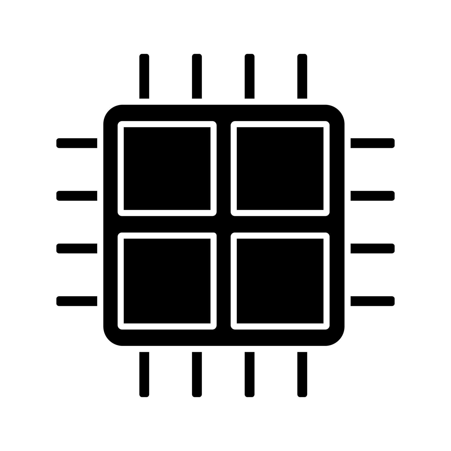 Quad core processor glyph icon. Four core microprocessor. Microchip ...