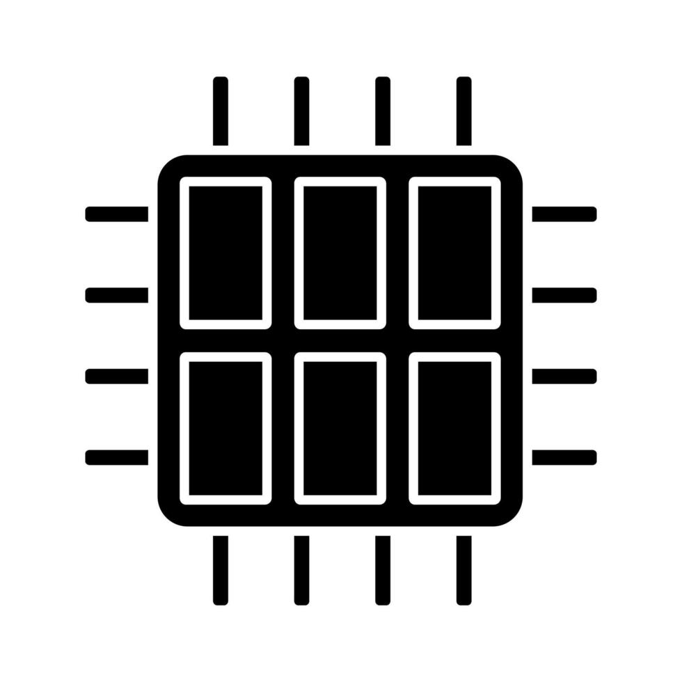 icono de glifo de procesador de seis núcleos. microprocesador hexa. microchip, conjunto de chips. UPC. computadora, teléfono procesador multi-core. circuito integrado. símbolo de la silueta. espacio negativo. ilustración vectorial aislada vector