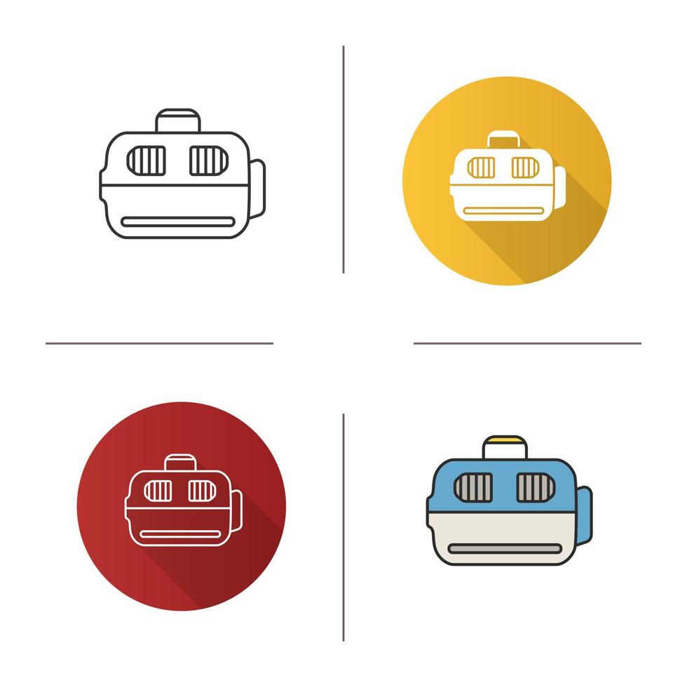 Pet carrier icon. Flat design, linear and color styles. Dog's transporter. Isolated vector illustrations