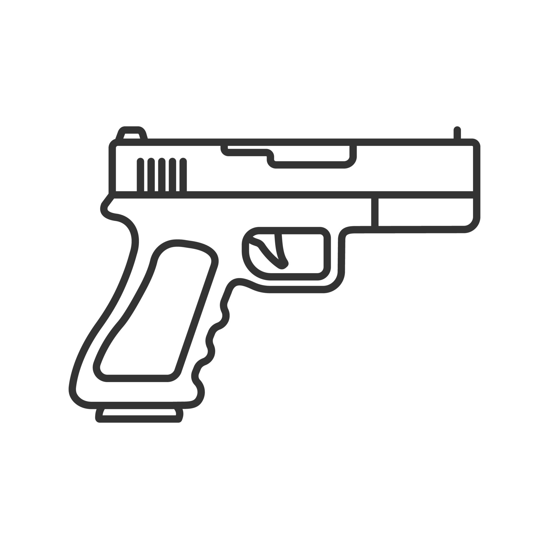 Gun, pistol linear icon. Thin line illustration. Firearm. Contour