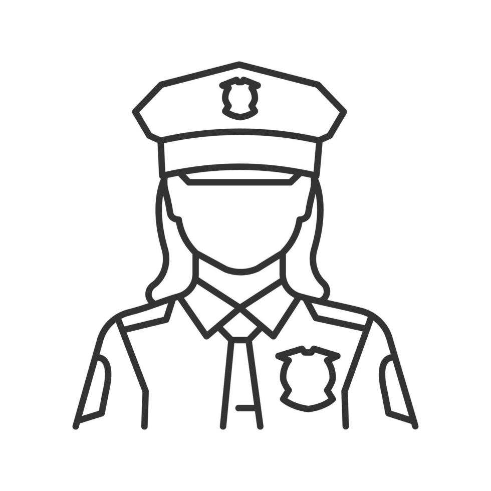 Policewoman linear icon. Police officer. Thin line illustration. Cop. Contour symbol. Vector isolated outline drawing