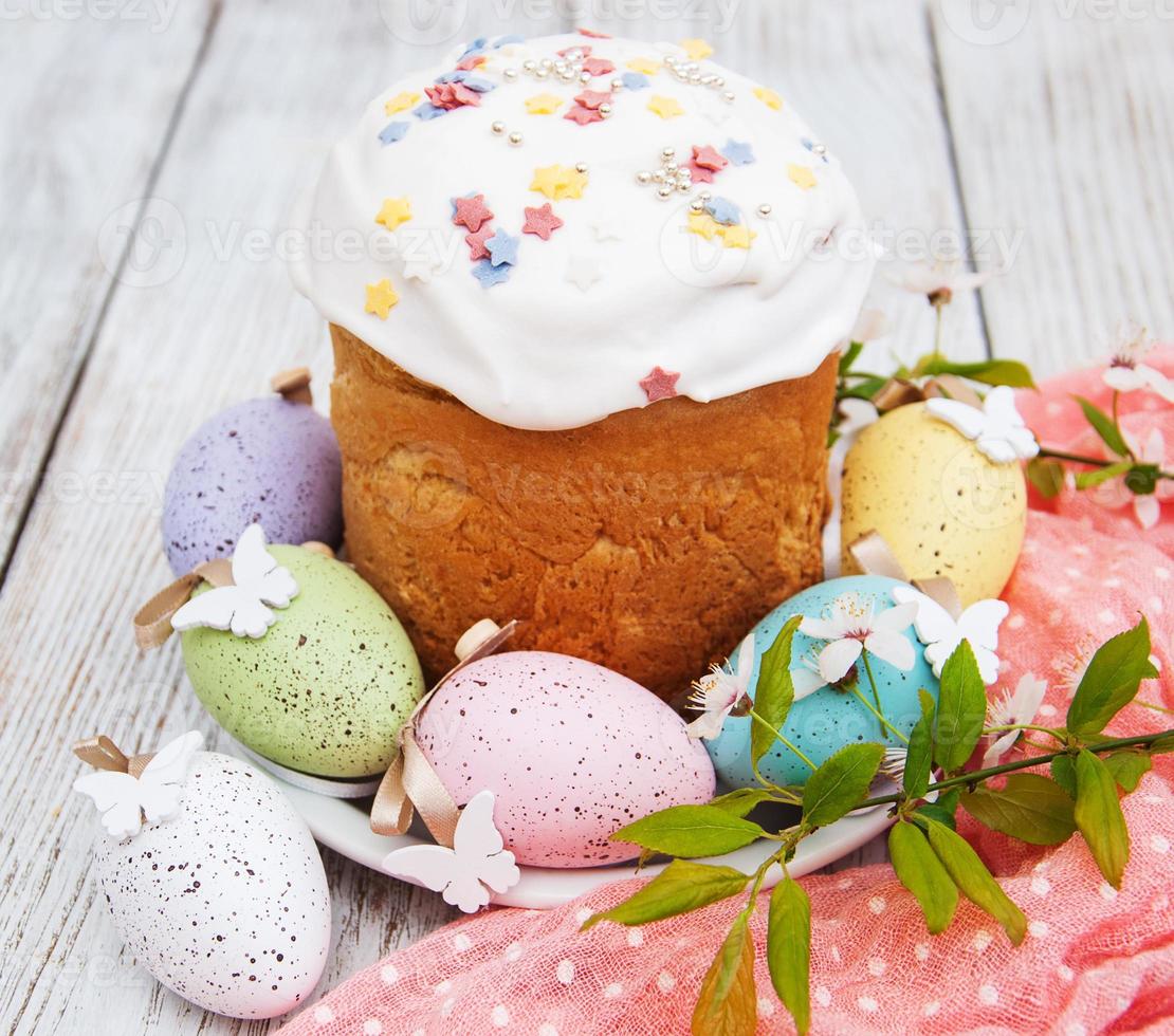 Easter bread and eggs photo