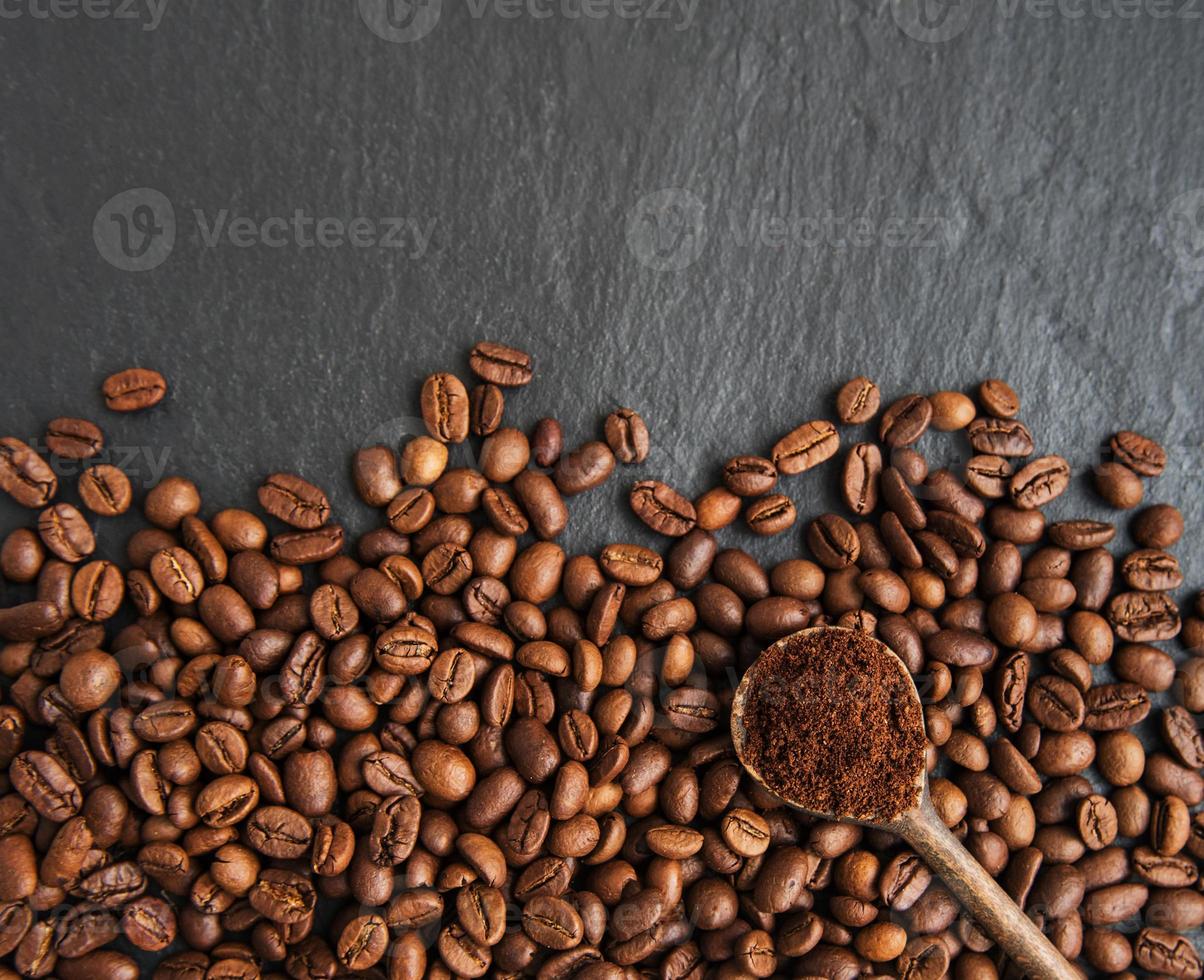 Coffee beans on a black background photo