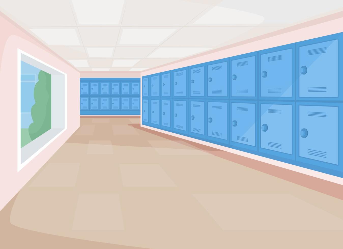 Empty school passageway flat color vector illustration