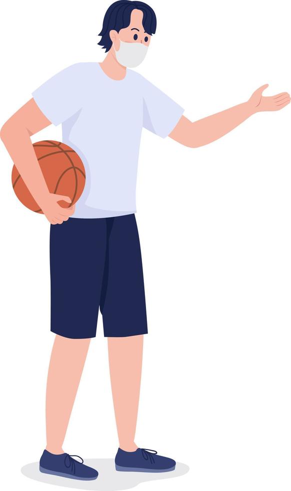 Student in gym class clothes semi flat color vector character