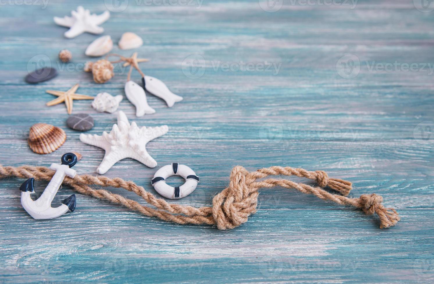 Seashells and sea decorations with rope photo