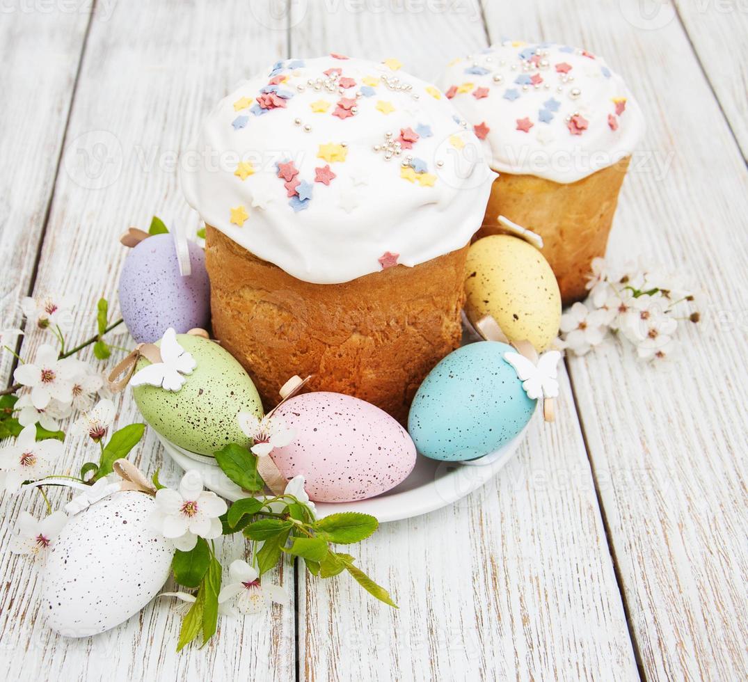 Easter bread and eggs photo