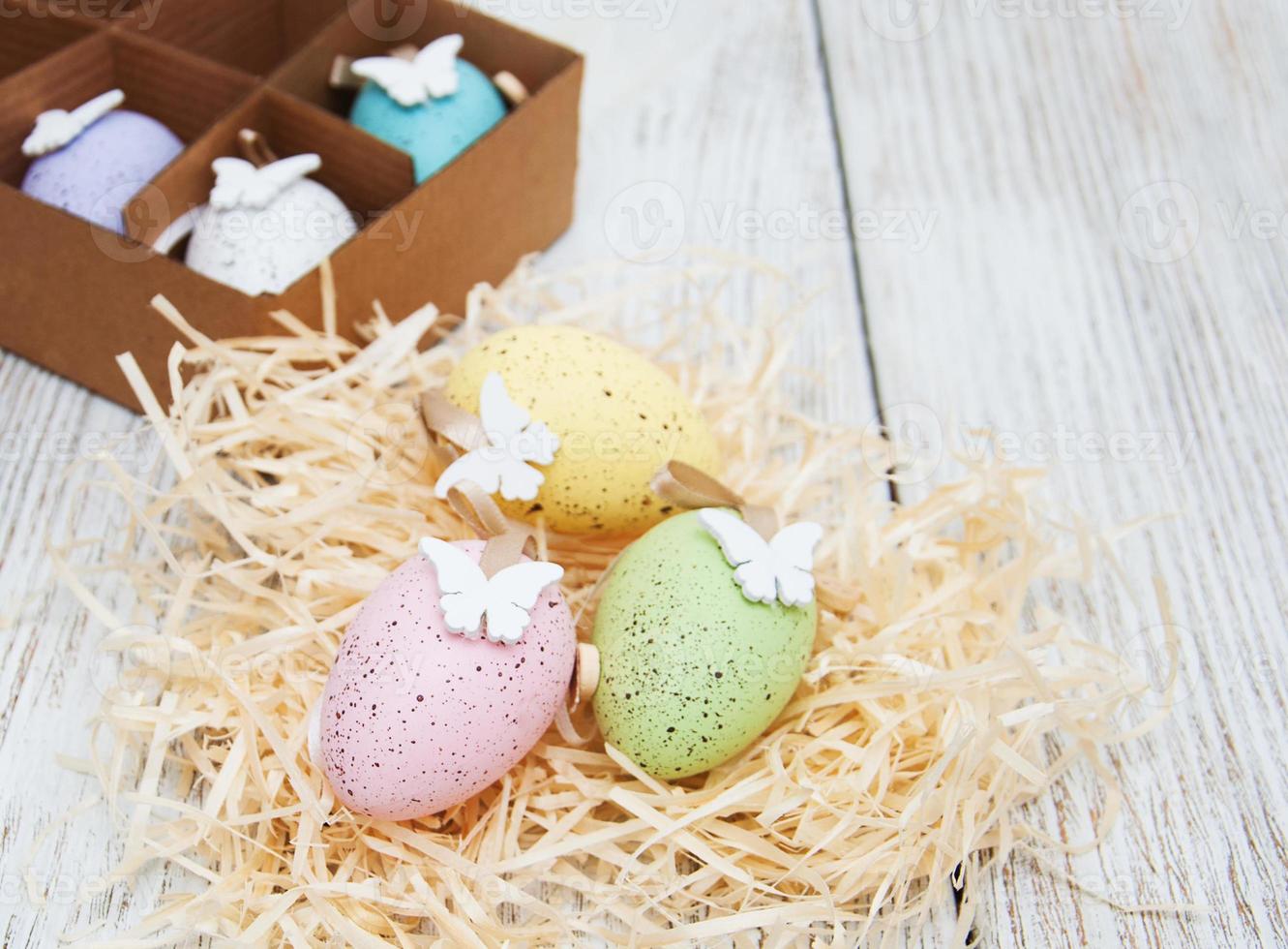 Easter eggs and spring  blossom photo