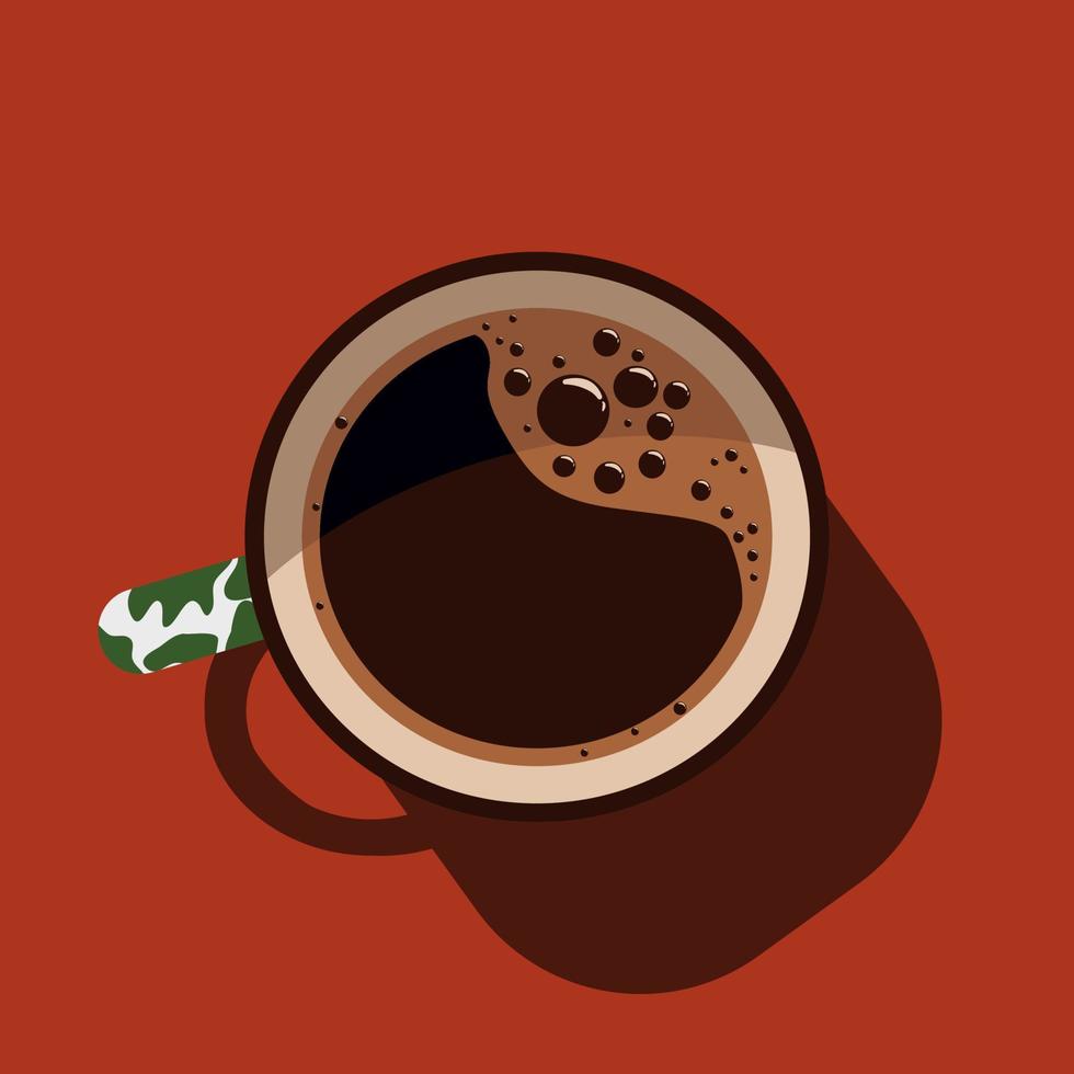 top view of old fashioned camping mug with liquid coffee inside vector