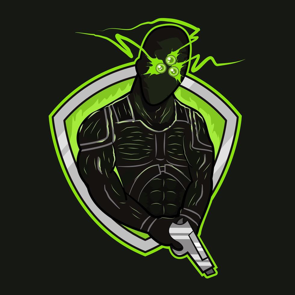 cyber soldier with glowing night vision eyes suitable for e-sport logo mascot vector