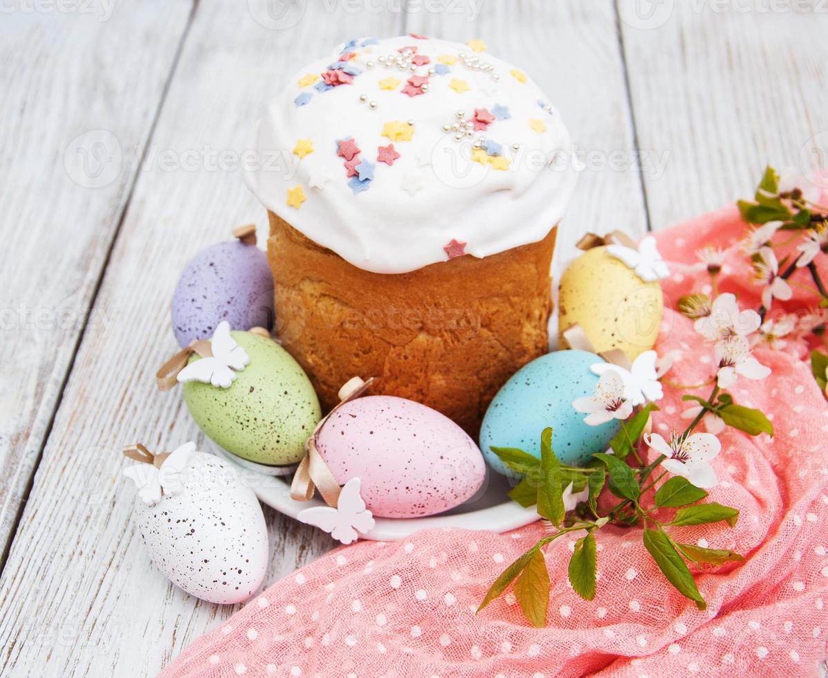 Easter bread and eggs photo