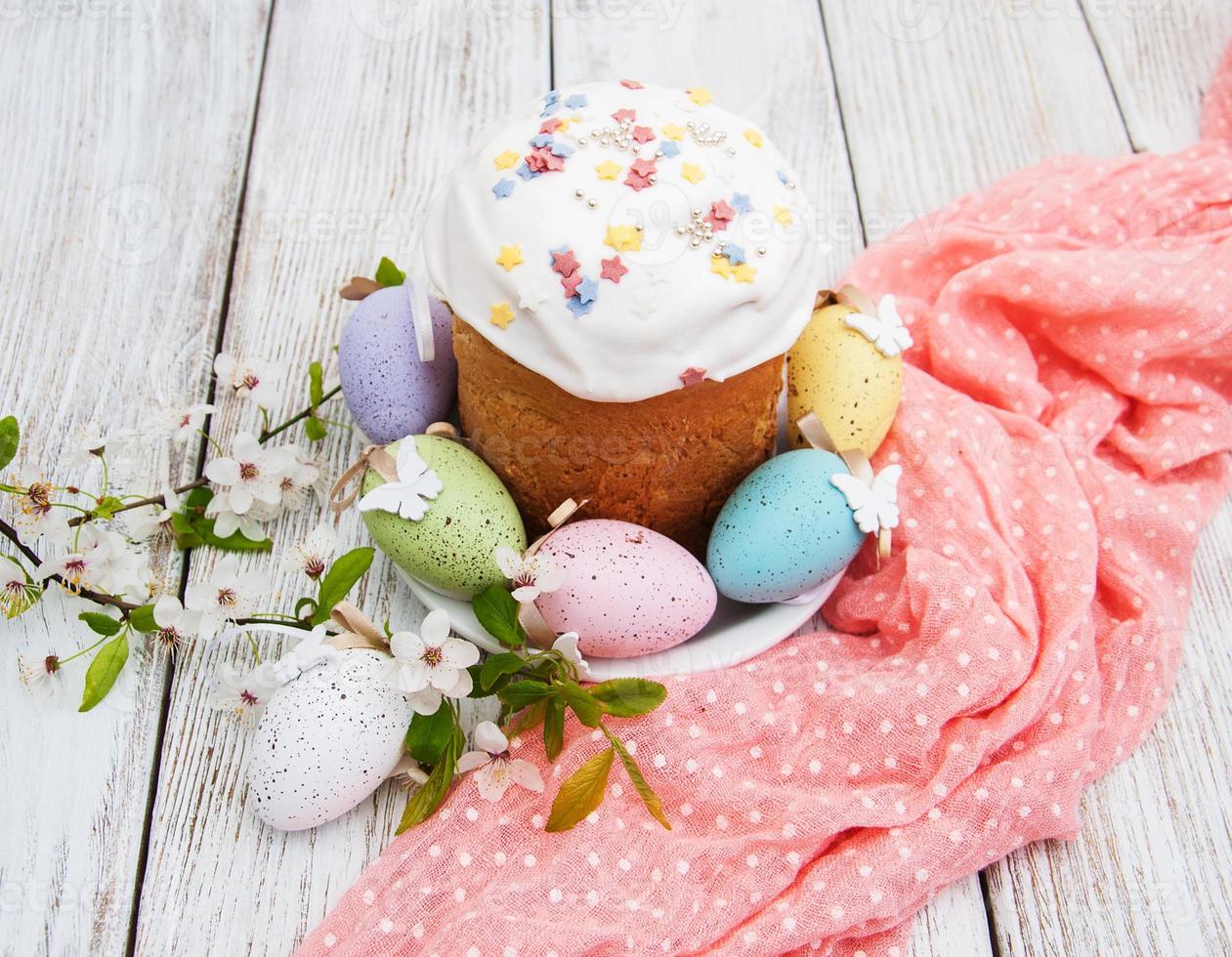 Easter bread and eggs photo