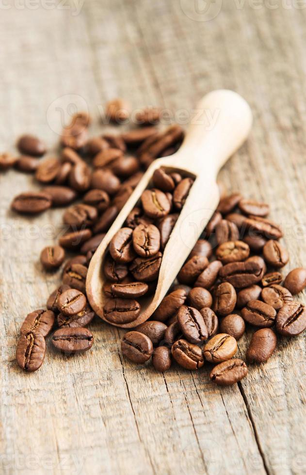 Coffee beans on wooden background photo