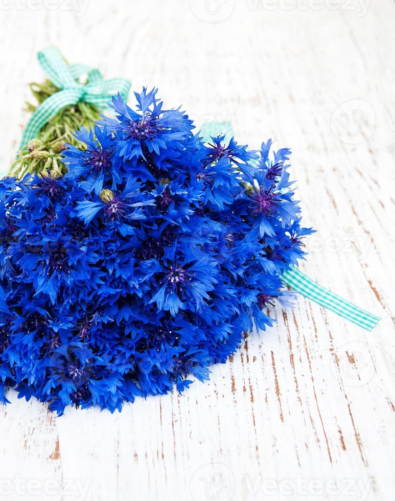 blue cornflowers on a table photo