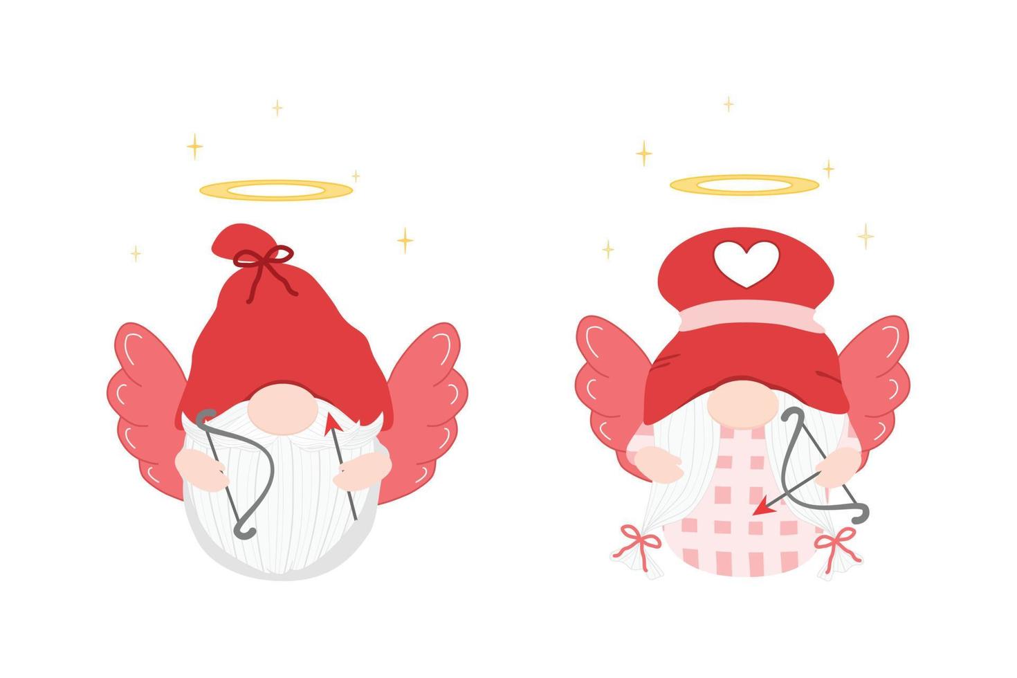 Vector Cute two angle Gnomes holding cupid bow. Valentines, Wedding day. Can be use for print, paper, sticker, card, poster, scrapbook.