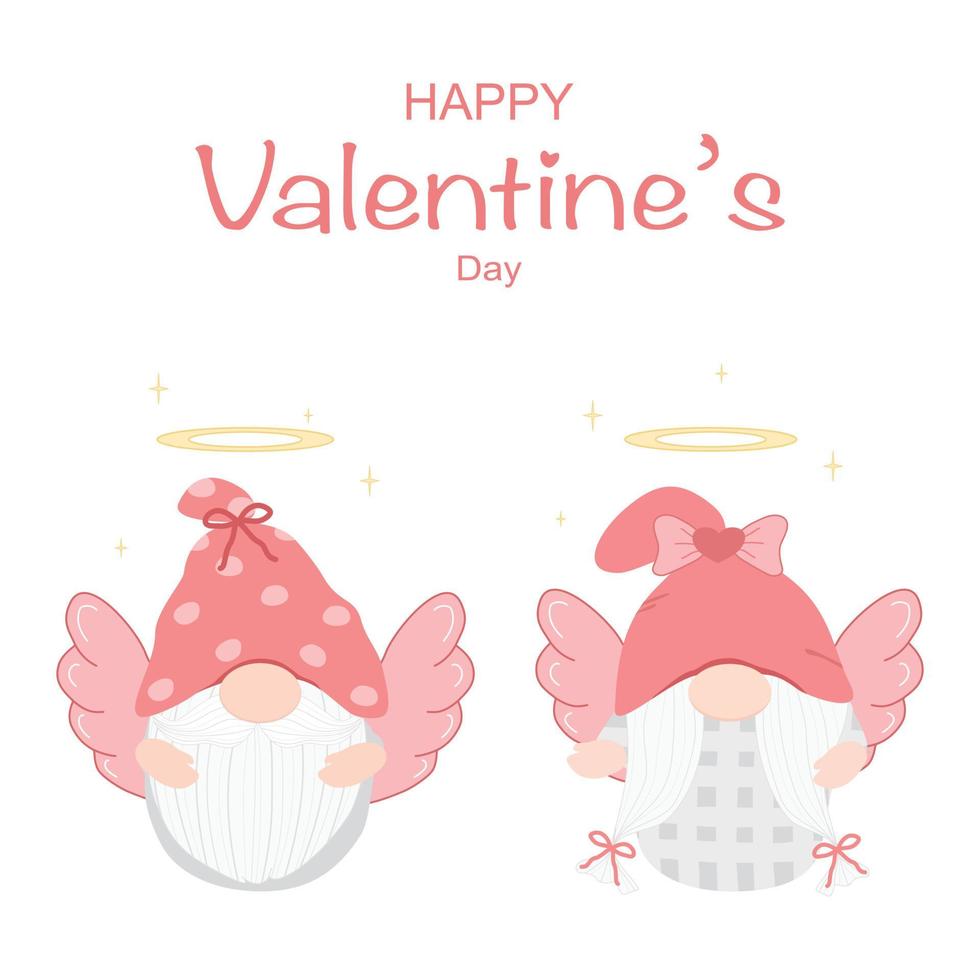 Vector - Cute two cupid Gnomes. Cartoon style. Happy Valentine's day concept. Can be use  for card, invitation, poster.