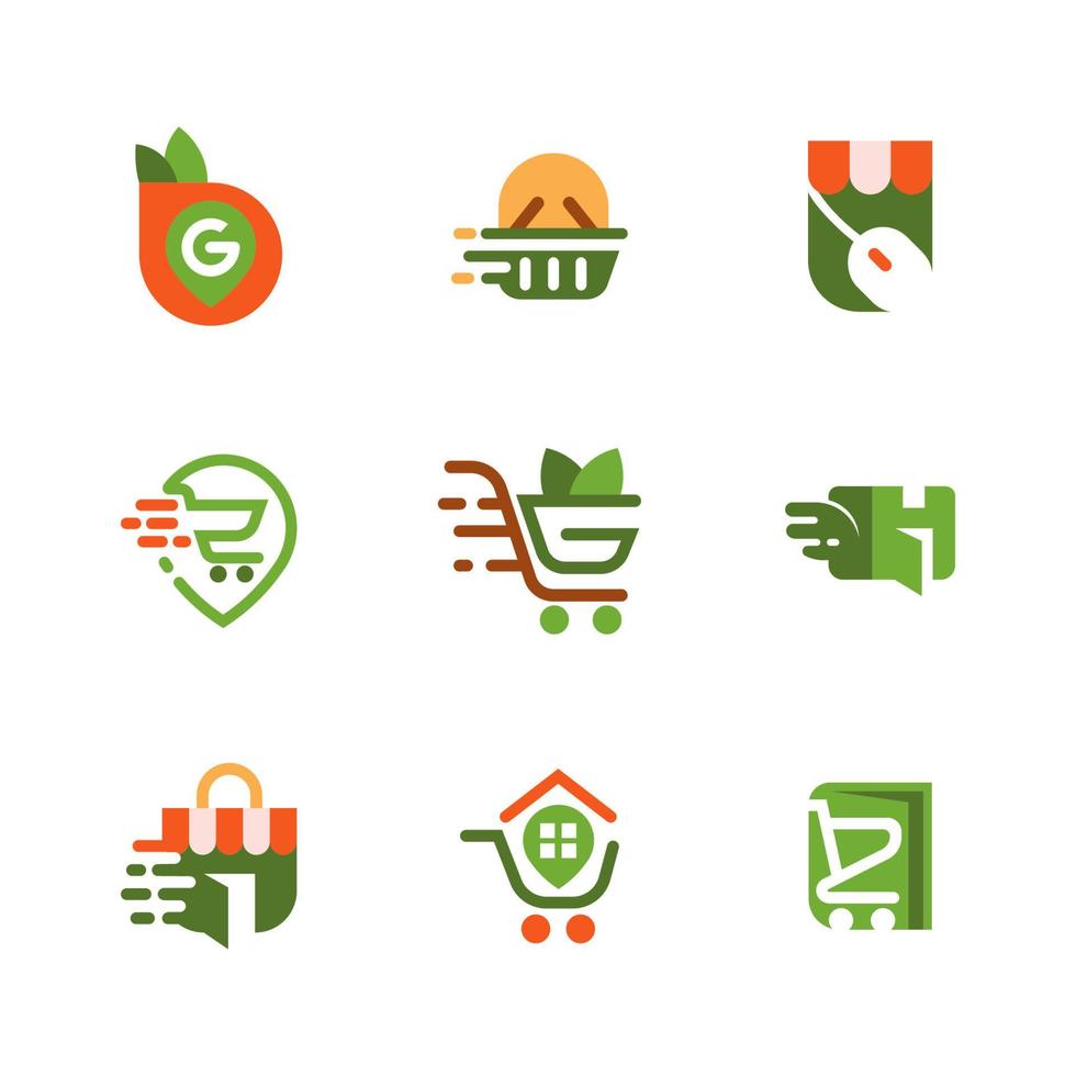 conjunto de plantilla de logotipo de comestibles vector