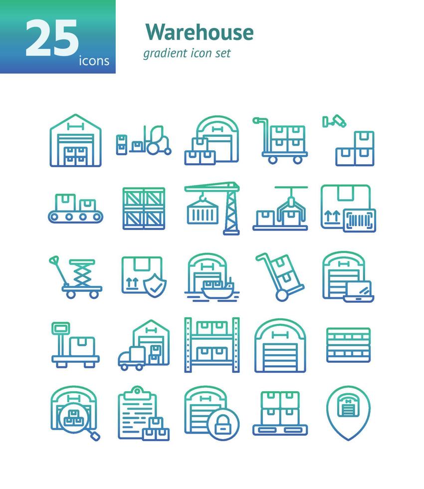 Warehouse gradient icon set. vector