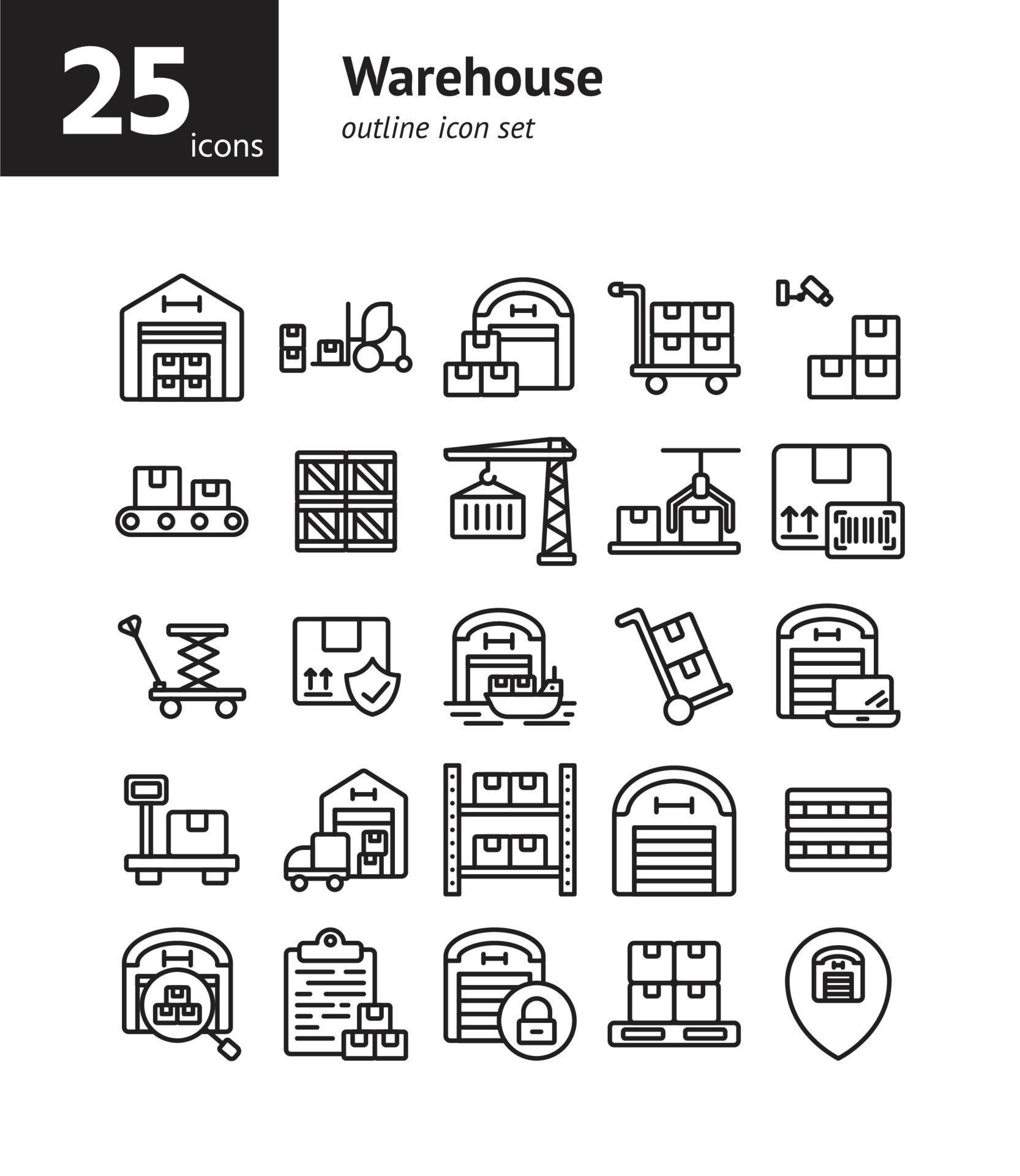 Warehouse outline icon set. 5384760 Vector Art at Vecteezy