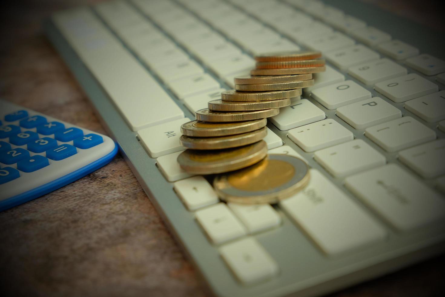 Coin on table background and business or finance saving money, Coins and business growth concept, finance and investment concept, Advertising coins of finance and banking photo