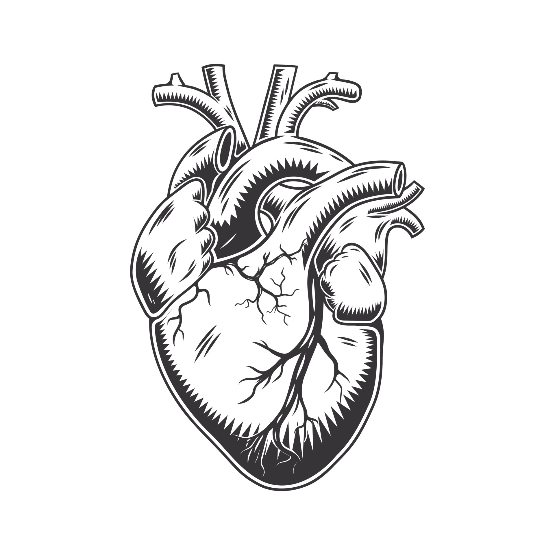 human heart tattoos black and white