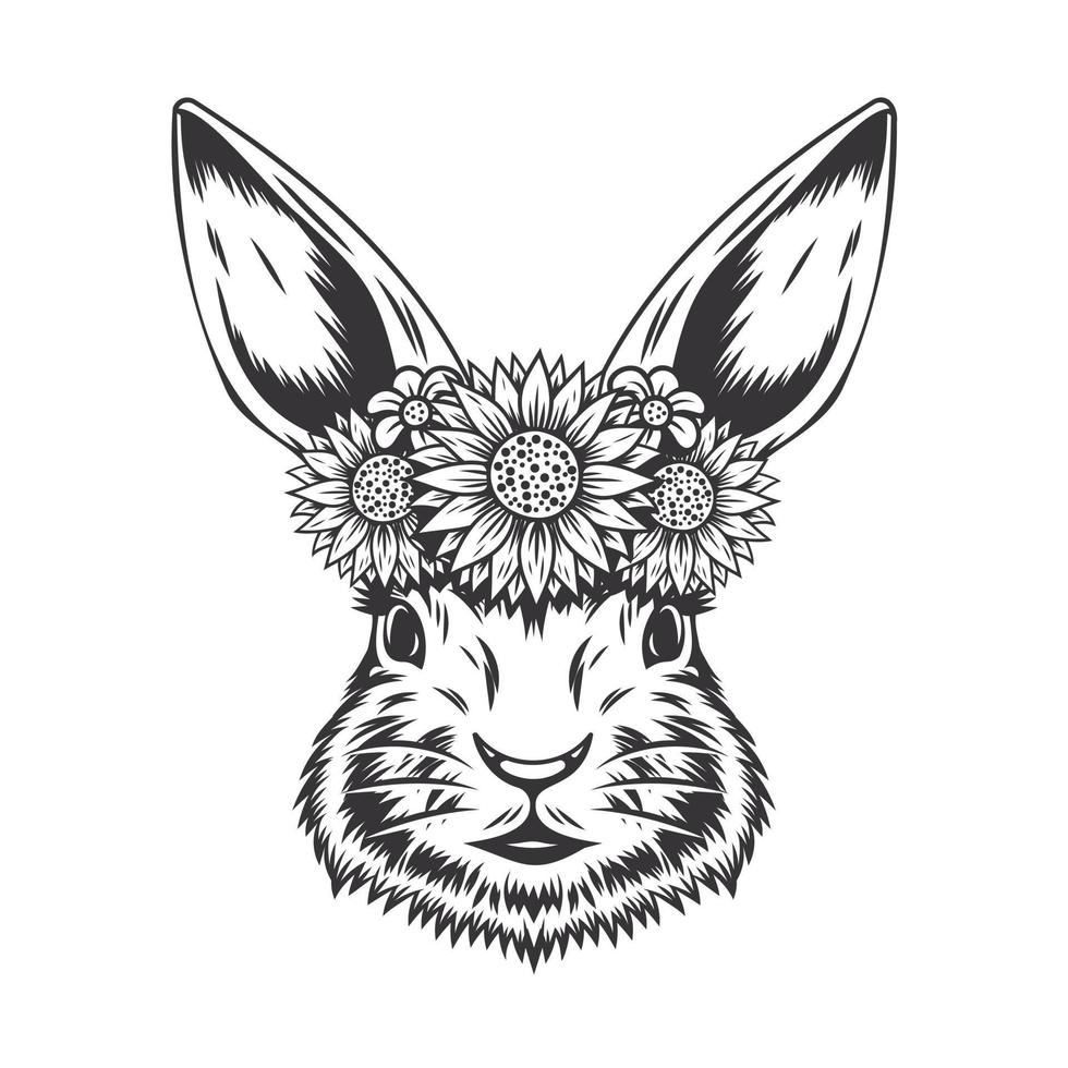 Rabbit Bunny lady flower line art. vintage. for easter event print design vector illustration.